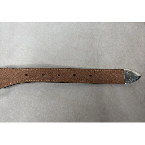 Justin Top Grain Leather Western Belt Brown Silver Buckle Concho Size 39 USA - Picture 8 of 9